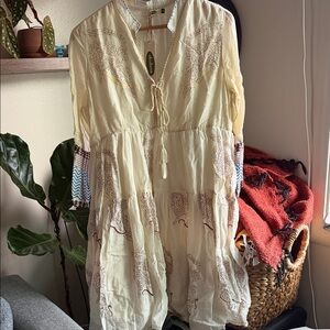 Boho Tie-Front Midi Dress in Cream